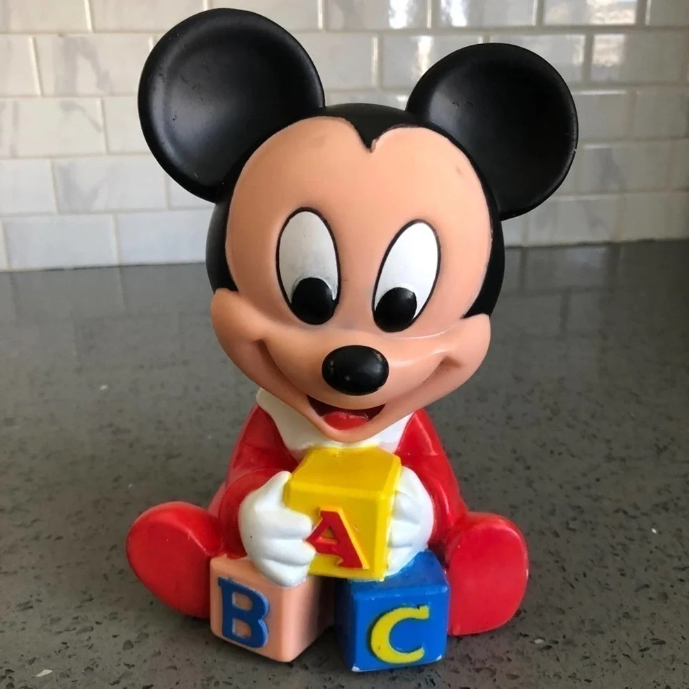Vintage Shelcore Disney Mickey Mouse 1986 Squeaker Toy Collectible Red Blue